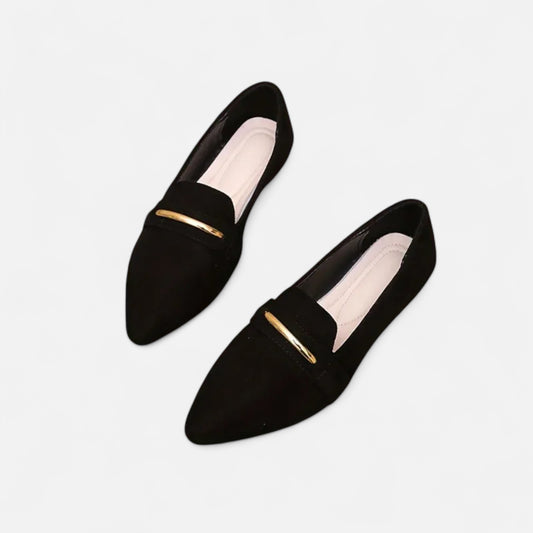 Riveromode | Women’s Red Loafers – Pointed Toe Gold Accent