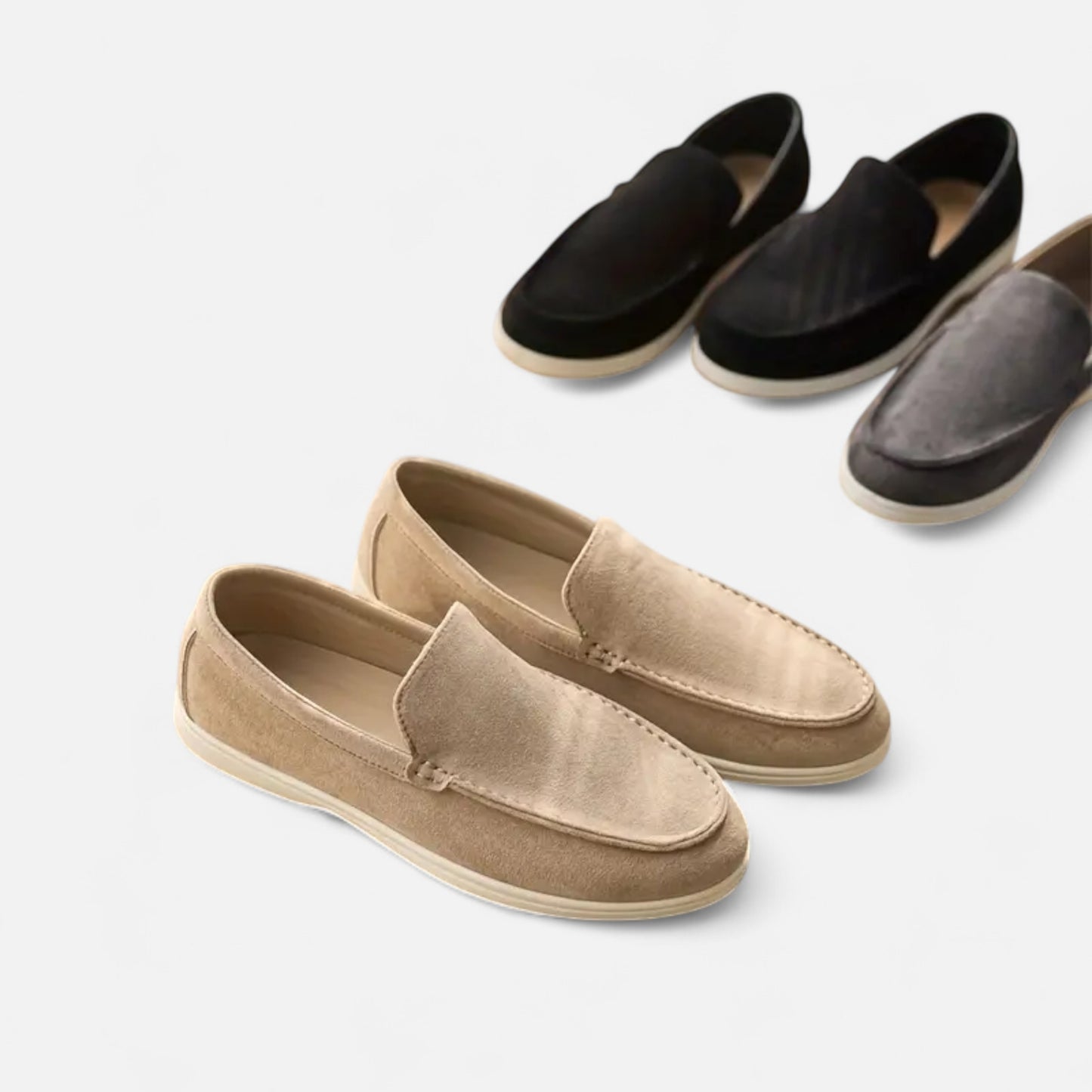 Riveromode | Men’s Suede Slip-On Loafers – Casual White Sole Style