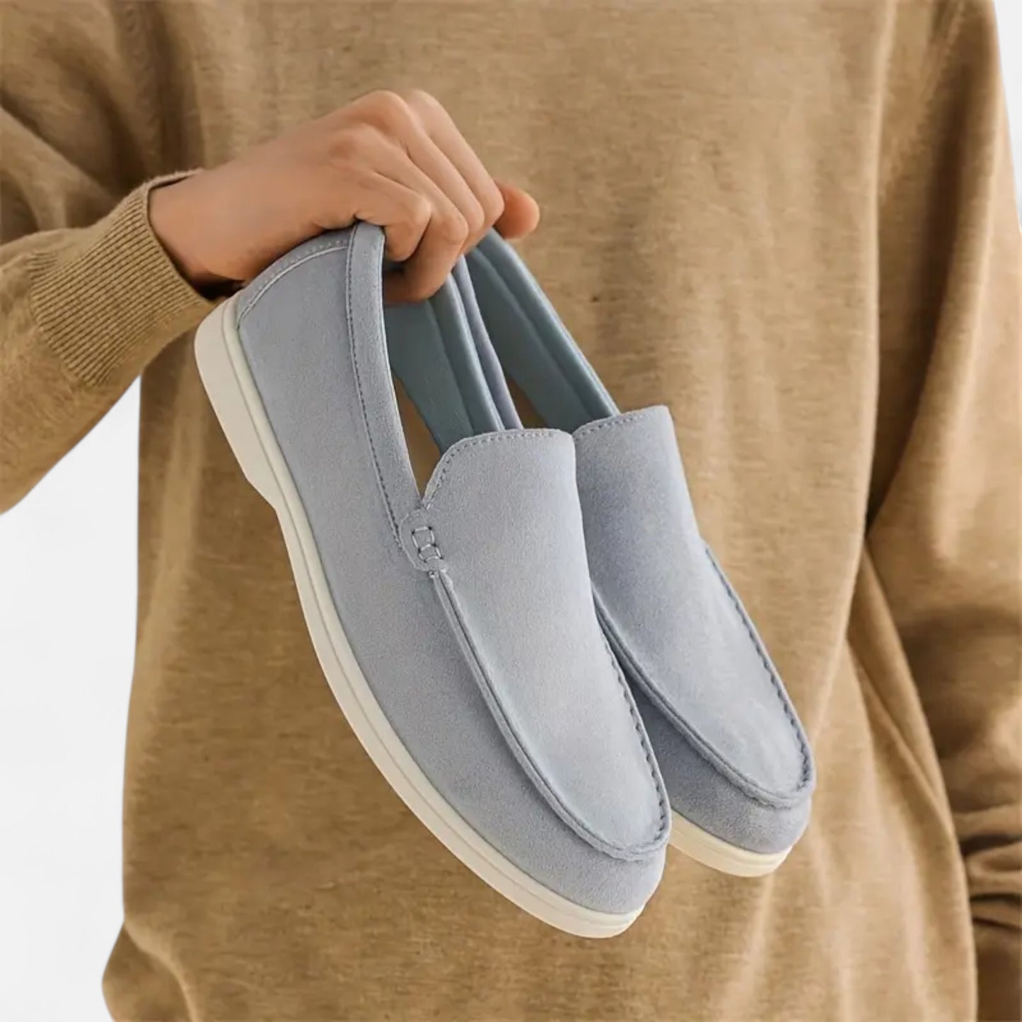 Riveromode | Men’s Suede Slip-On Loafers – Casual White Sole Style