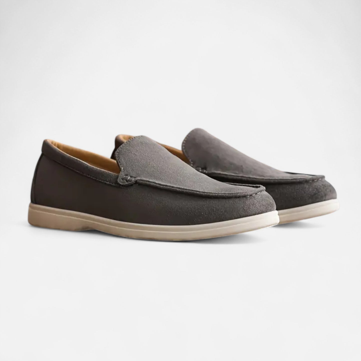 Riveromode | Men’s Suede Slip-On Loafers – Casual White Sole Style