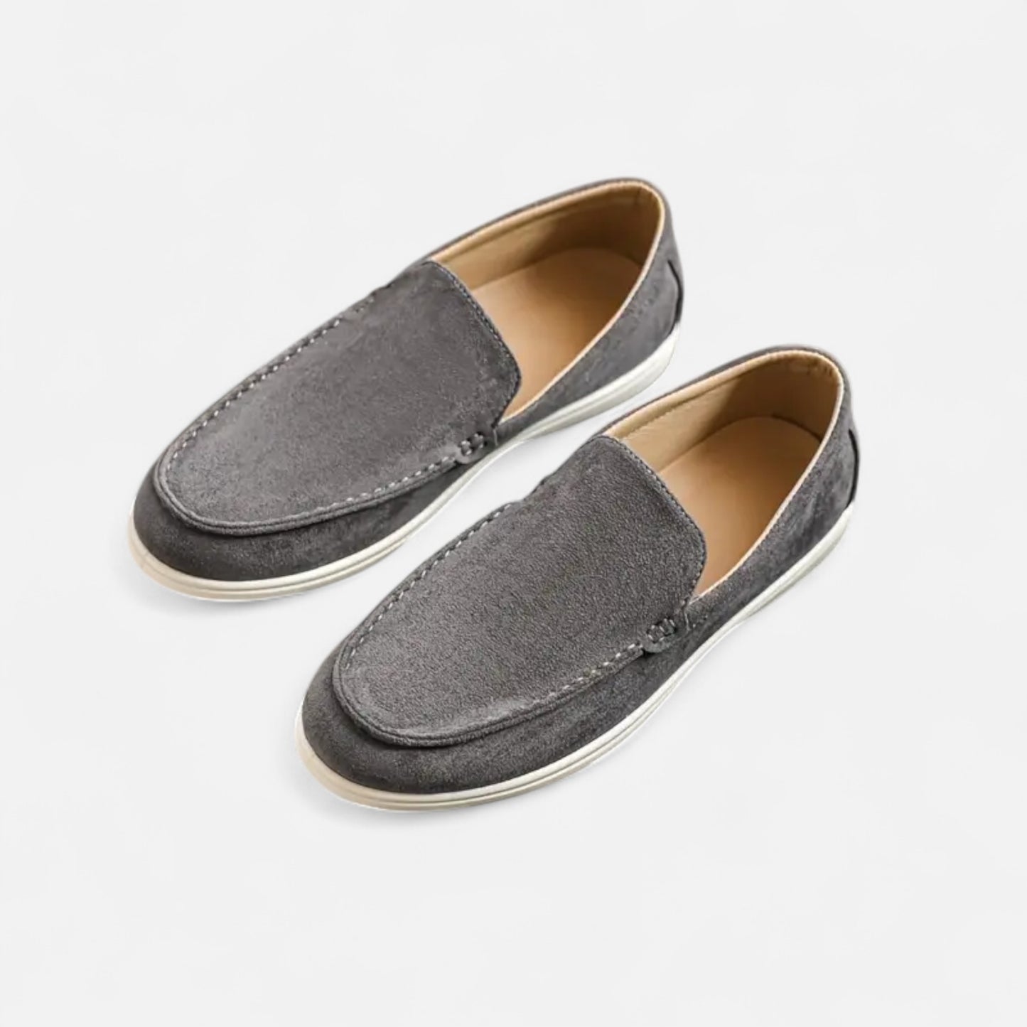 Riveromode | Men’s Suede Slip-On Loafers – Casual White Sole Style
