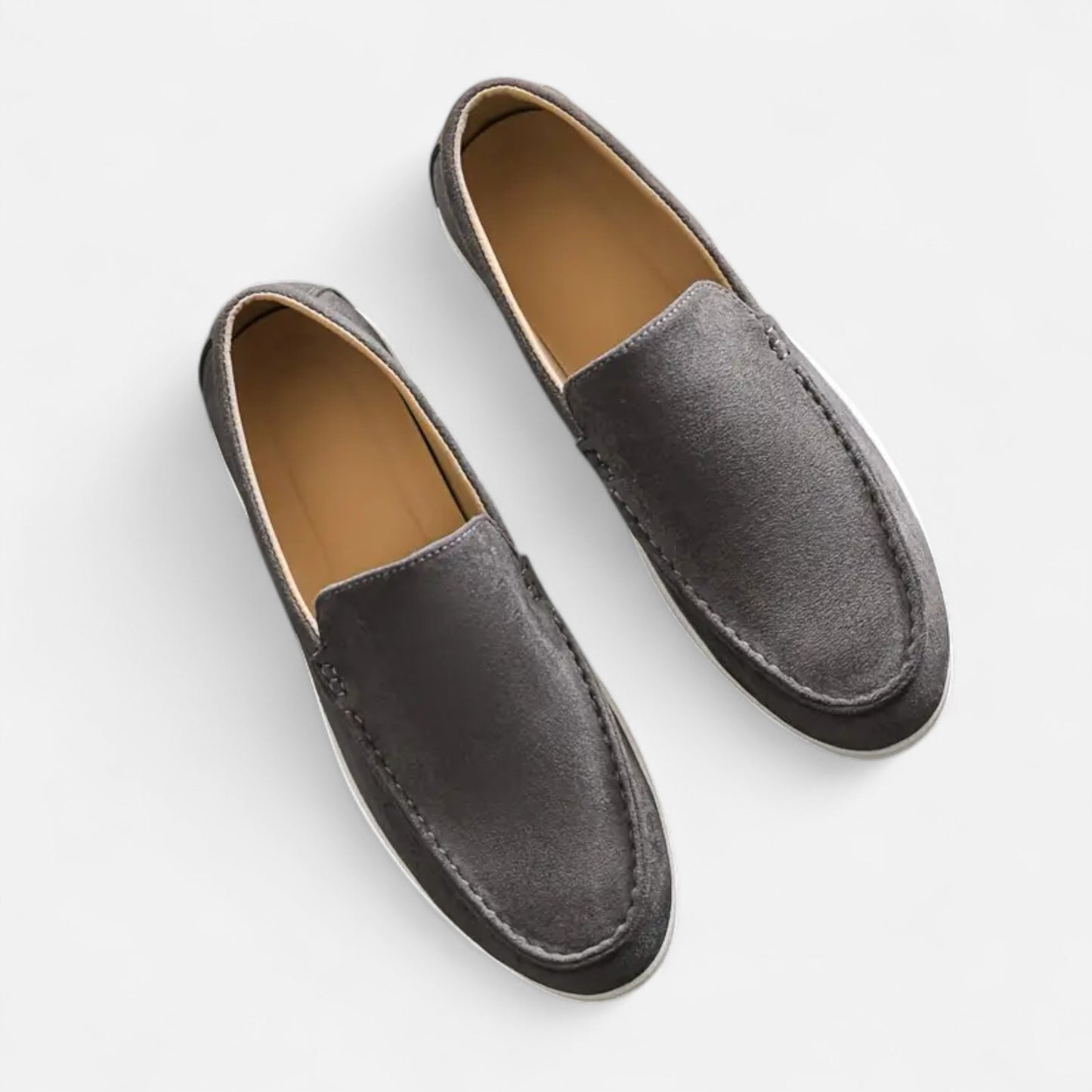 Riveromode | Men’s Suede Slip-On Loafers – Casual White Sole Style