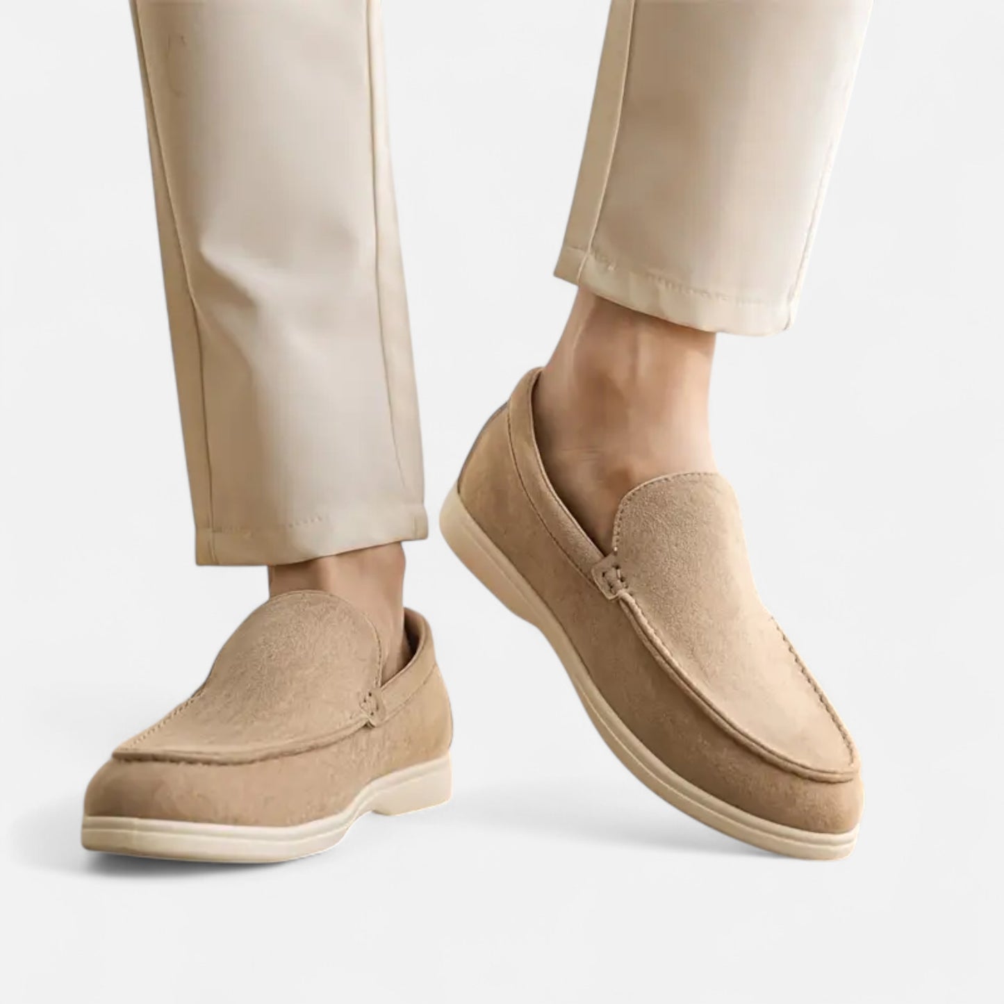 Riveromode | Men’s Suede Slip-On Loafers – Casual White Sole Style