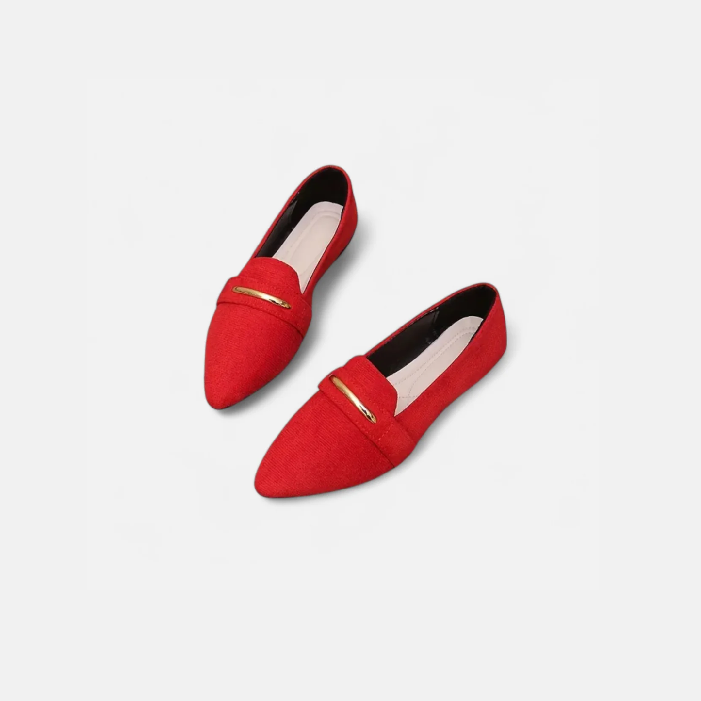 Riveromode | Women’s Red Loafers – Pointed Toe Gold Accent