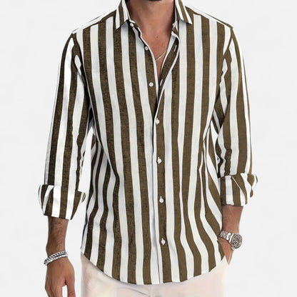 Riveromode | Men’s Striped Cotton-Linen Dress Shirt