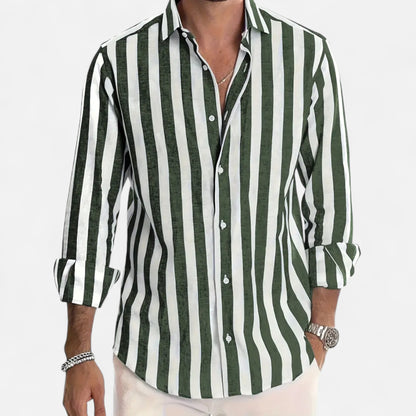 Riveromode | Men’s Striped Cotton-Linen Dress Shirt