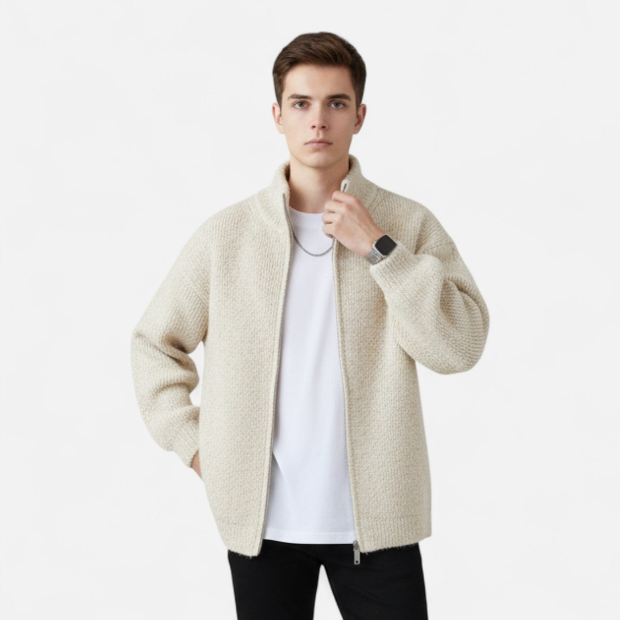 Rivero Mode | Men’s Heritage Stand-Collar Cardigan Jumper