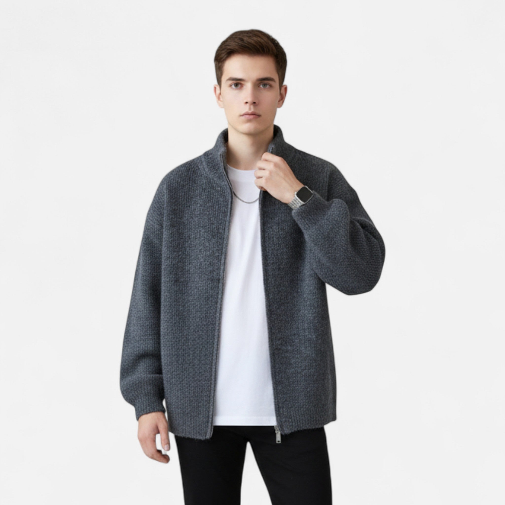Rivero Mode | Men’s Heritage Stand-Collar Cardigan Jumper