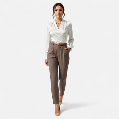 Riveromode | Women’s Satin Blouse with Elegant V-Neck