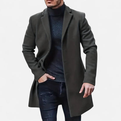 Riveromode | Men’s Long Wool Blend Overcoat in Classic Design