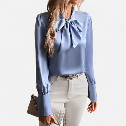 Riveromode | Women’s Satin Blouse with Bow Tie Neck