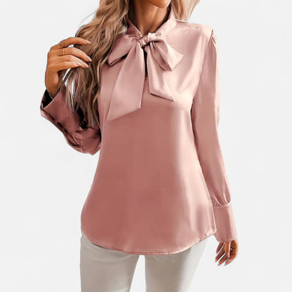 Riveromode | Women’s Satin Blouse with Bow Tie Neck