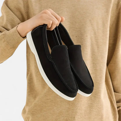 Riveromode | Men’s Suede Slip-On Loafers – Casual White Sole Style