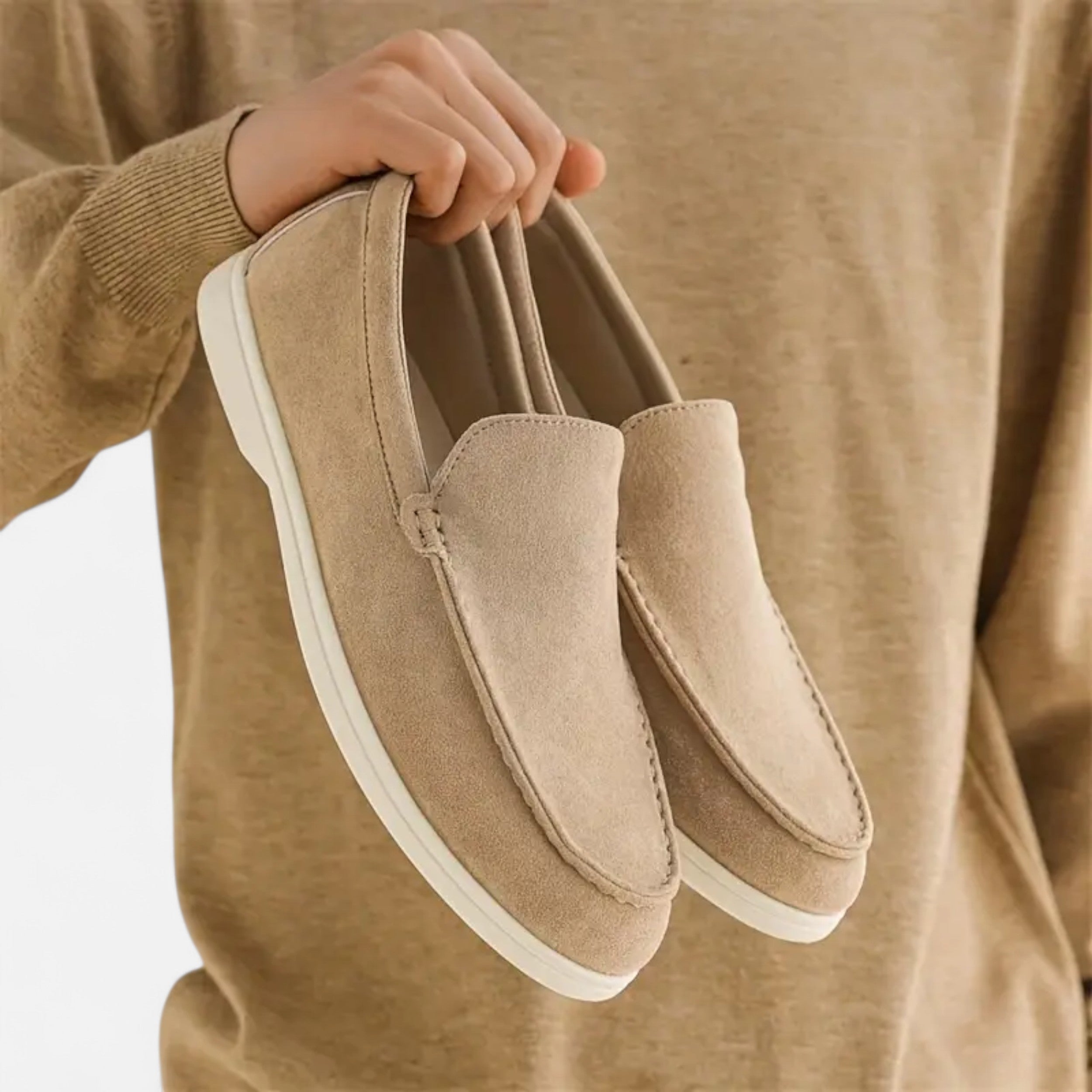 Rivero Mode | Men’s Suede Slip-On Loafers – Casual White Sole Style