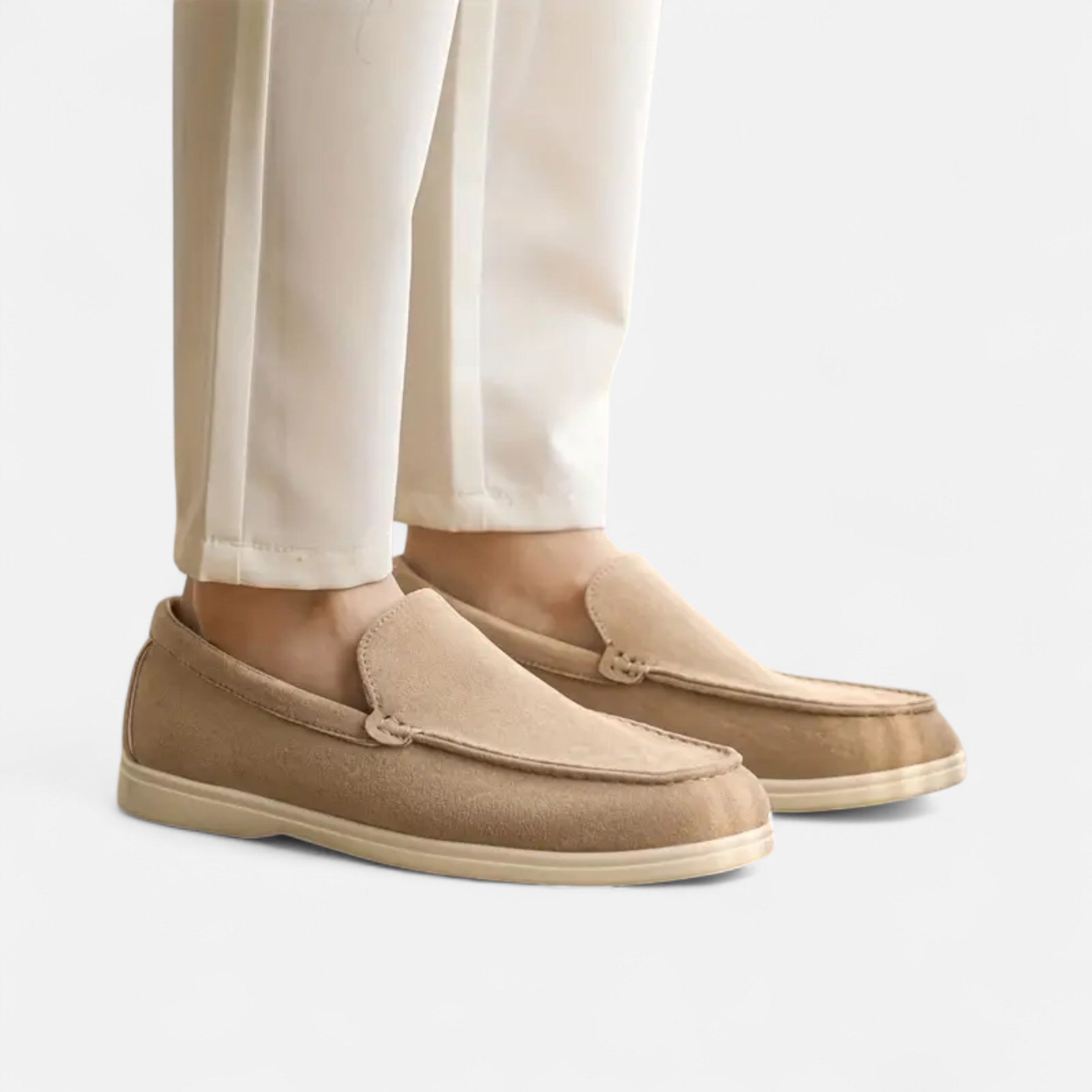 Rivero Mode | Men’s Suede Slip-On Loafers – Casual White Sole Style