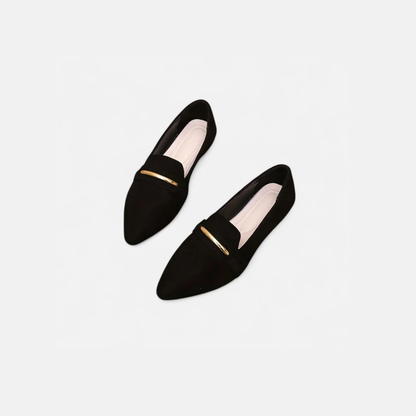Riveromode | Women’s Red Loafers – Pointed Toe Gold Accent